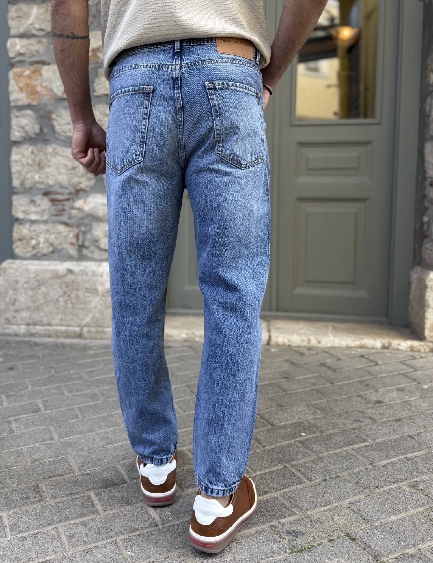 Ανδρικό μπλε σταθερό Loose Jean πεντάτσεπο με κουμπιά BF3027 φωτογραφία